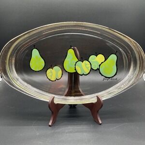 Vintage Georges Briard Pyrex Glass Platter Mid Century Modern Pear Apples MCM